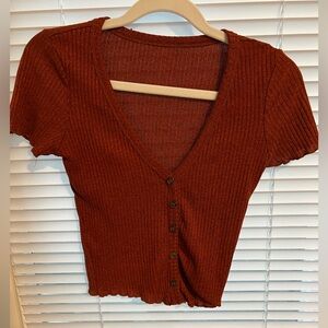 Rust Colored V Neck Crop Top